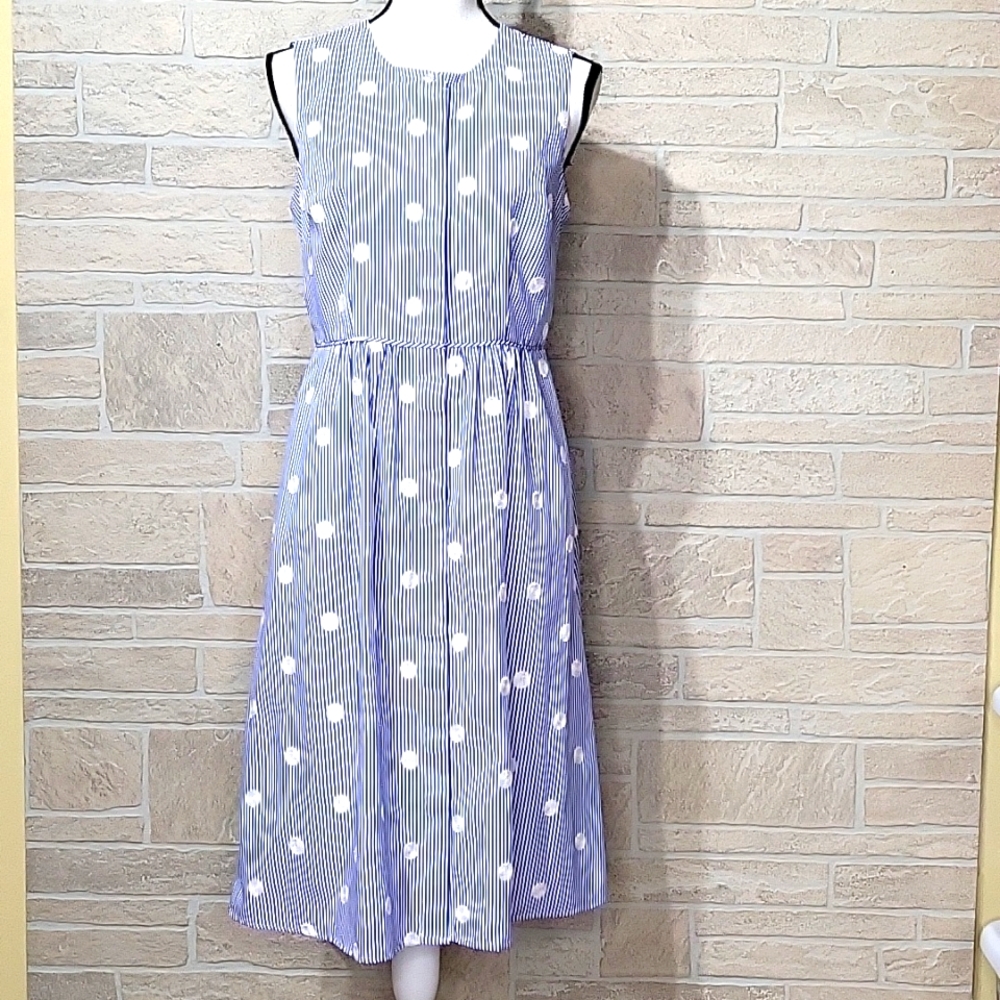KARL LAGERFELD PINSTRIP POLKA DOT DRESS - Picture 2 of 11